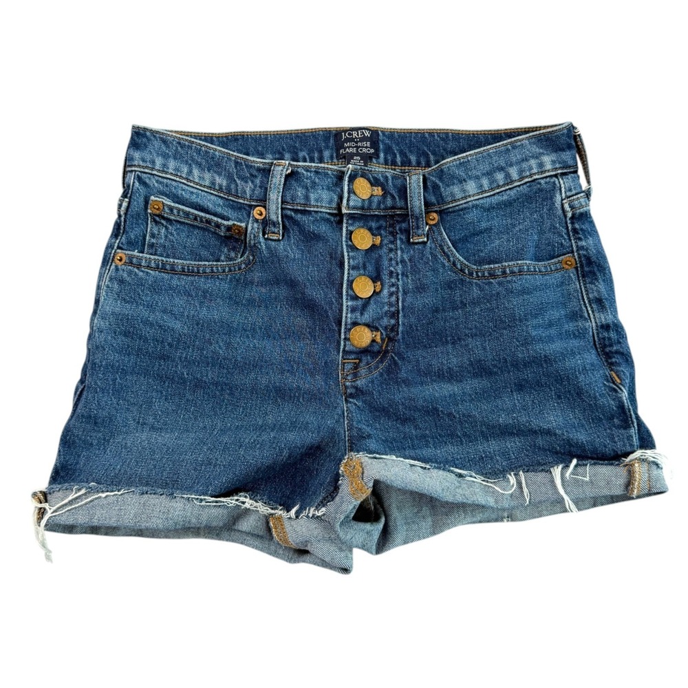 J Crew Womens Mid Rise Cutoff Jean Shorts Sz 25 Blue Raw Hem Festival Cowgirl